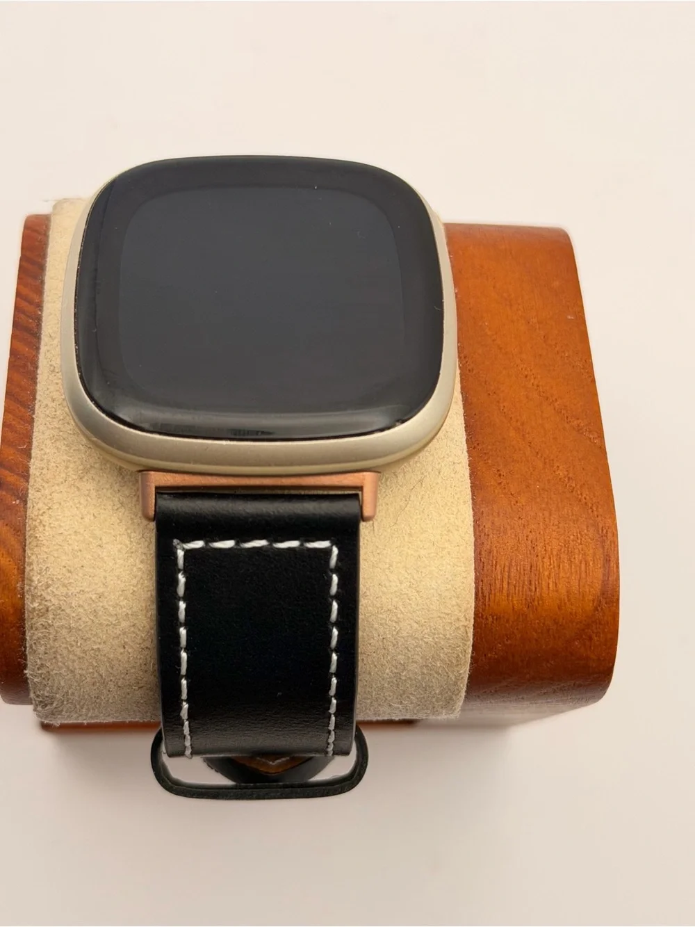 Fitbit Versa 3, Tested, Charger Included, New Leather Band, Gold Case